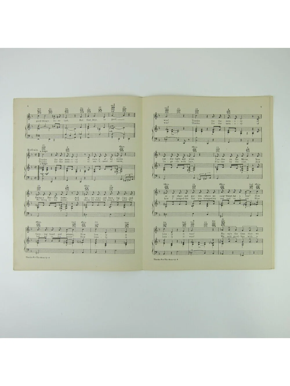 Sheet Music Thanks For The Memory The Big Broadcast of 1938 Shirley Ross Vintage